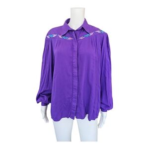 Vintage Wrangler Western Shirt XL Purple Balloon Sleeve Embroidered Yoke
